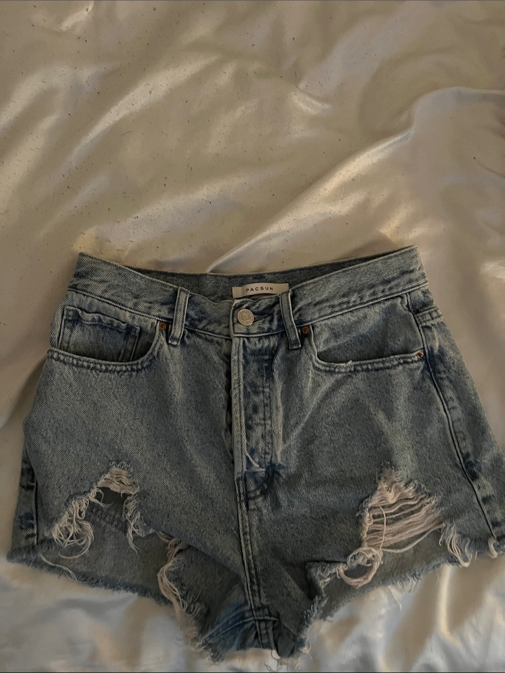 PacSun Light Blue Distressed High-Rise Denim Shorts